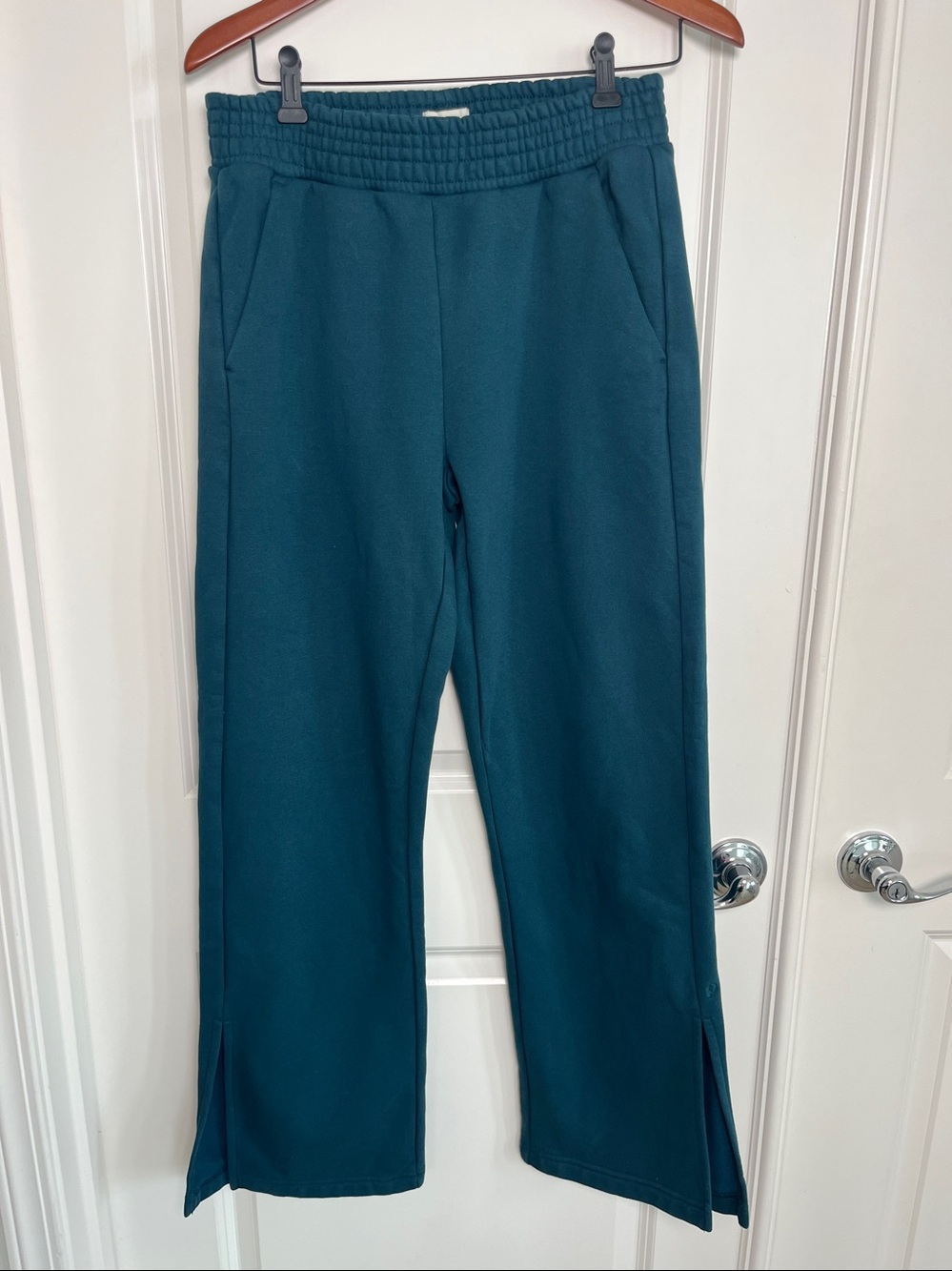 Pact Celestial Teal Wide Leg High Rise Sweatpants Courtside Fleece Sz Medium